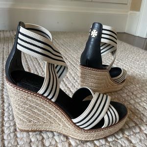Tory Burch Black and White Wedges